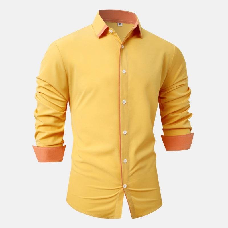 Fashion Solid Color Stitching Contrast Color Casual Long Sleeve Men's Shirt - MYLUXURY LANE ENTERPRISE