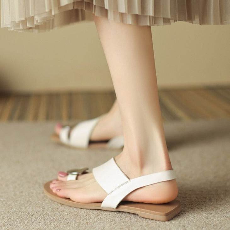 Fashion Casual All-match Buckle French Sandals Toe Covering Flat Women - MYLUXURY LANE ENTERPRISE