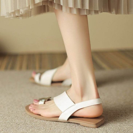 Fashion Casual All-match Buckle French Sandals Toe Covering Flat Women - MYLUXURY LANE ENTERPRISE
