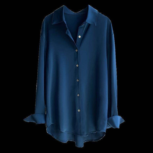 Women's Retro Fashion Satin Drape Long Sleeved Shirt - MYLUXURY LANE ENTERPRISE