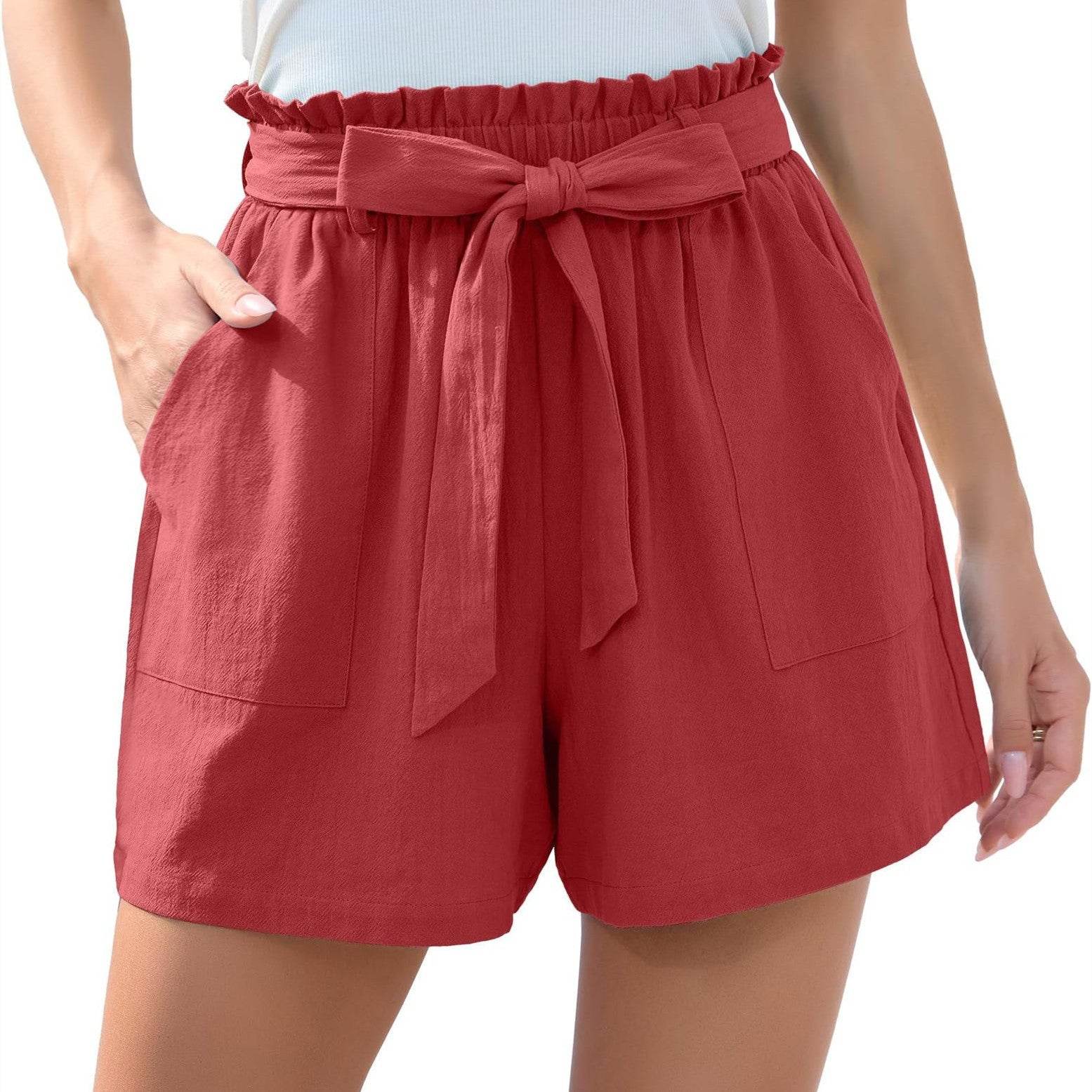 Fashion Ruffle Bow Waist Tie Shorts Summer Beach Pants With Pockets Womens Clothing - MYLUXURY LANE ENTERPRISE