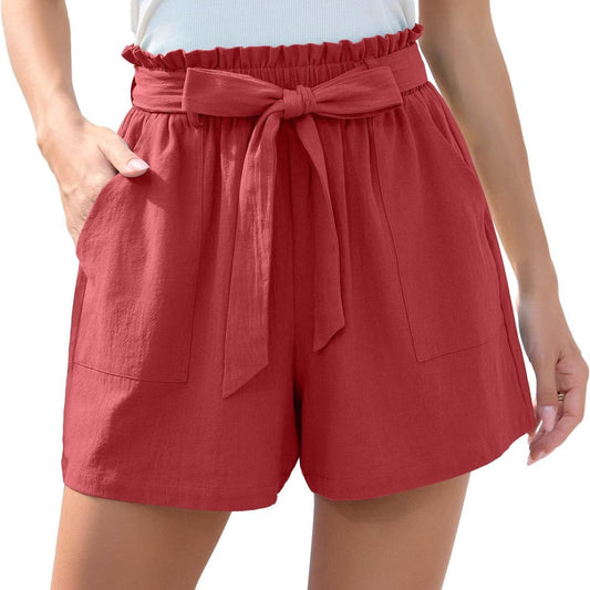Fashion Ruffle Bow Waist Tie Shorts Summer Beach Pants With Pockets Womens Clothing - MYLUXURY LANE ENTERPRISE