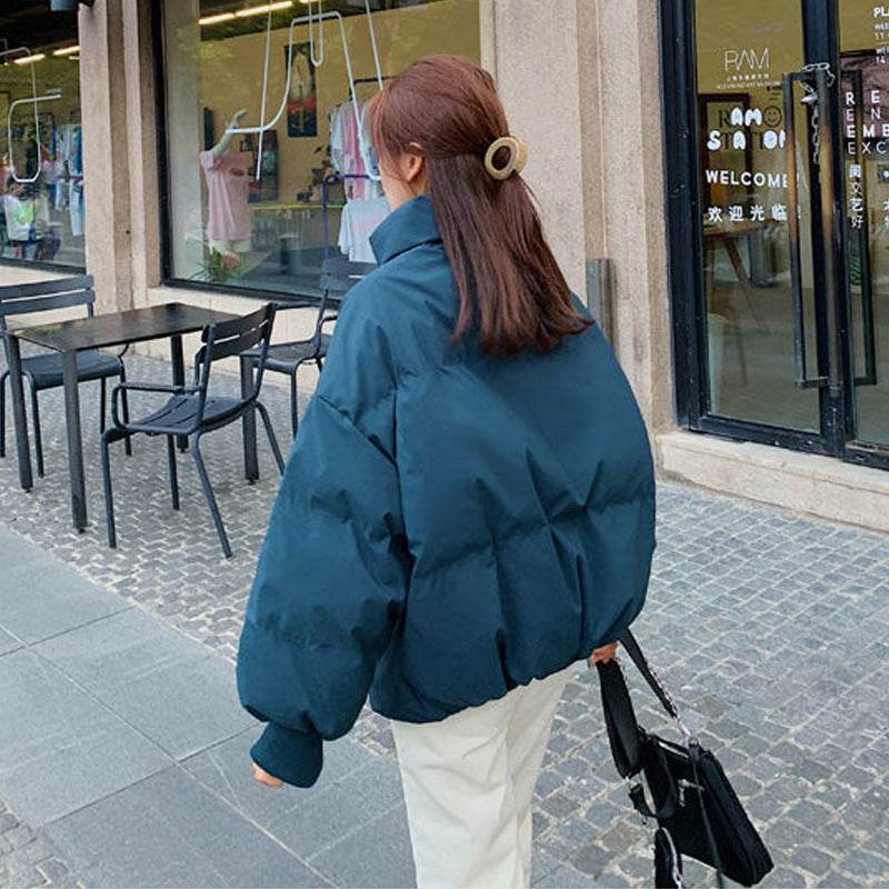 Fashion Ins Style Bread Coat Women's Solid Color Stand Collar Loose Warm Down Jacket Winter Slim Casual Short Coat - MYLUXURY LANE ENTERPRISE