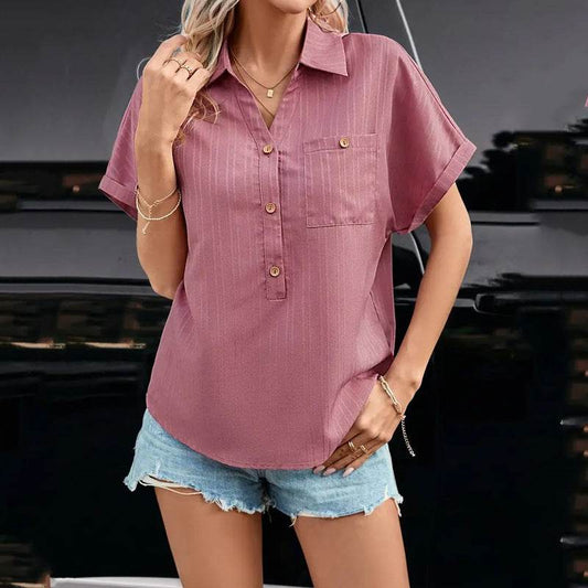 European And American Lapel Button Casual Pocket Loose Women's Tops - MYLUXURY LANE ENTERPRISE