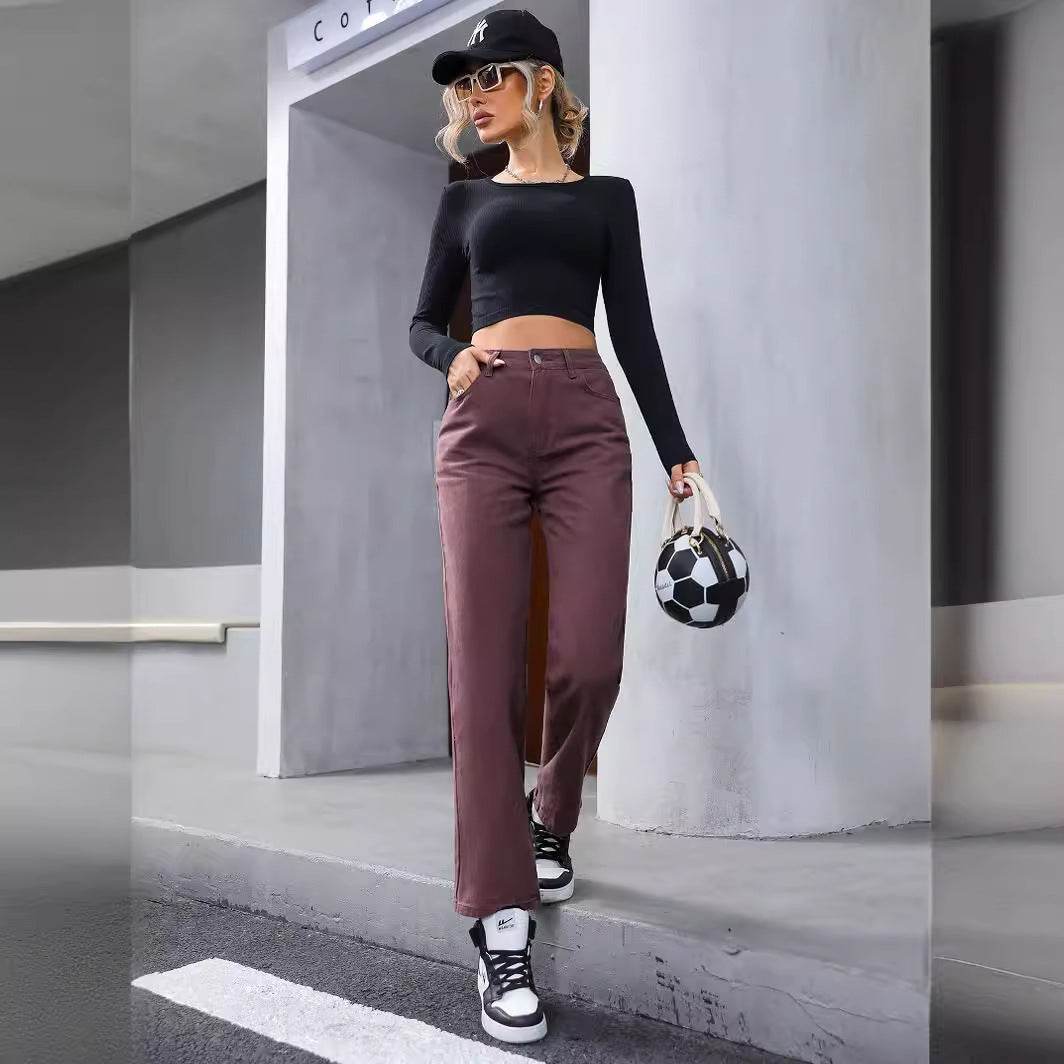 Women's Retro Fashion High Waist Straight-leg Denim Trousers - MYLUXURY LANE ENTERPRISE
