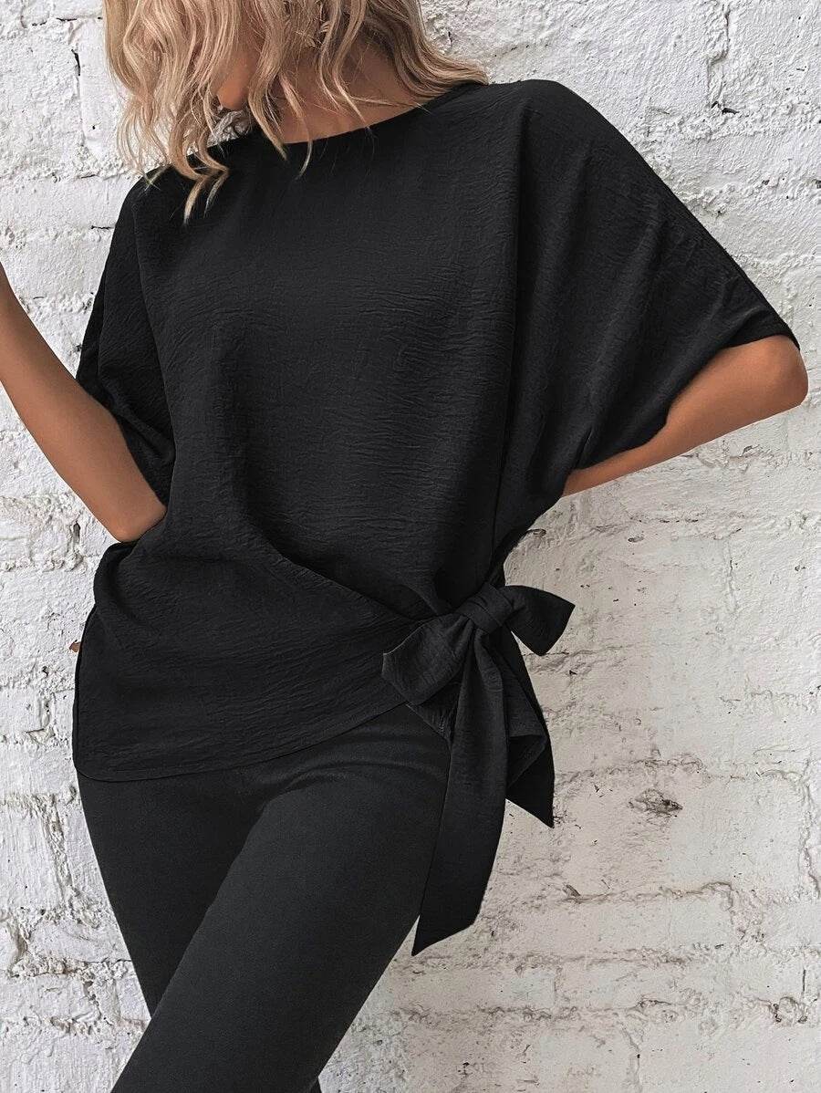 Women's Solid Color Batwing Sleeve Loose Top - MYLUXURY LANE ENTERPRISE