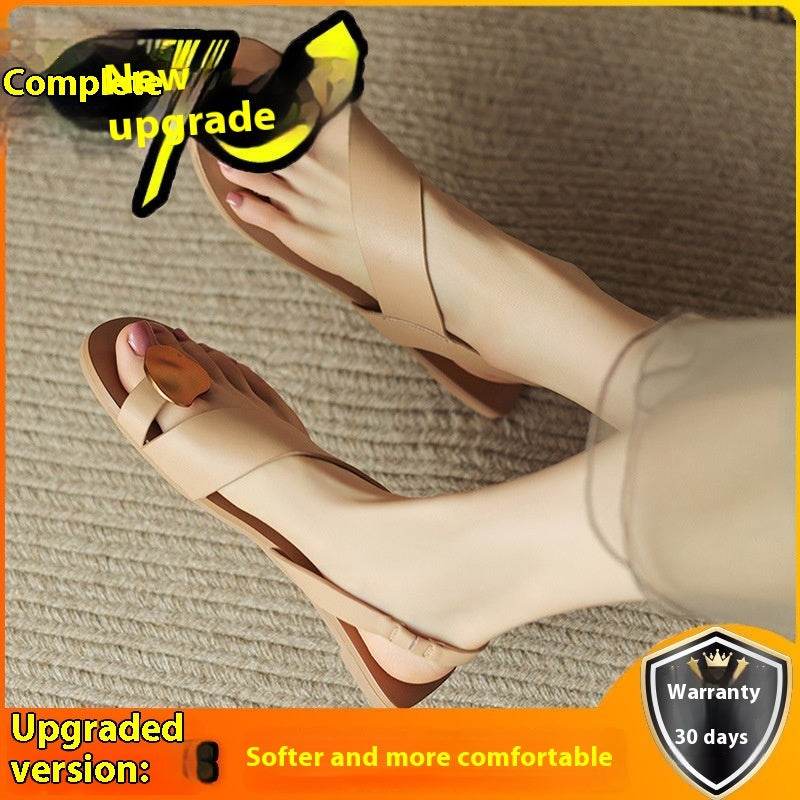 Fashion Casual All-match Buckle French Sandals Toe Covering Flat Women - MYLUXURY LANE ENTERPRISE
