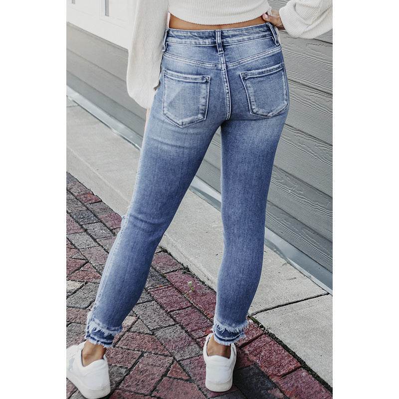 Shiying Spring Four Seasons Skinny Ripped Jeans Fashionable Frayed Hem Skinny Pants - MYLUXURY LANE ENTERPRISE