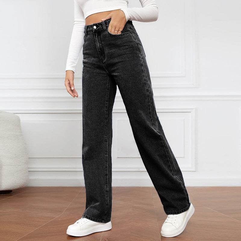 High Waist Straight-leg Denim Trousers Women's Washed Light Color - MYLUXURY LANE ENTERPRISE