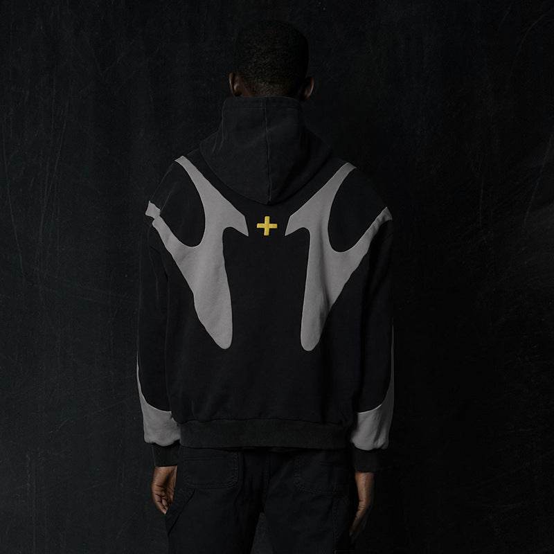 Pattern Stitching Trendy Hooded Cardigan Zipper Sweater - MYLUXURY LANE ENTERPRISE