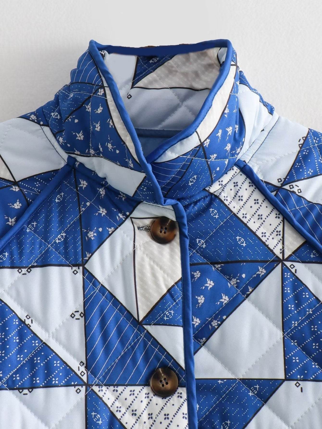Loose Diamond Print Cotton Jacket - MYLUXURY LANE ENTERPRISE