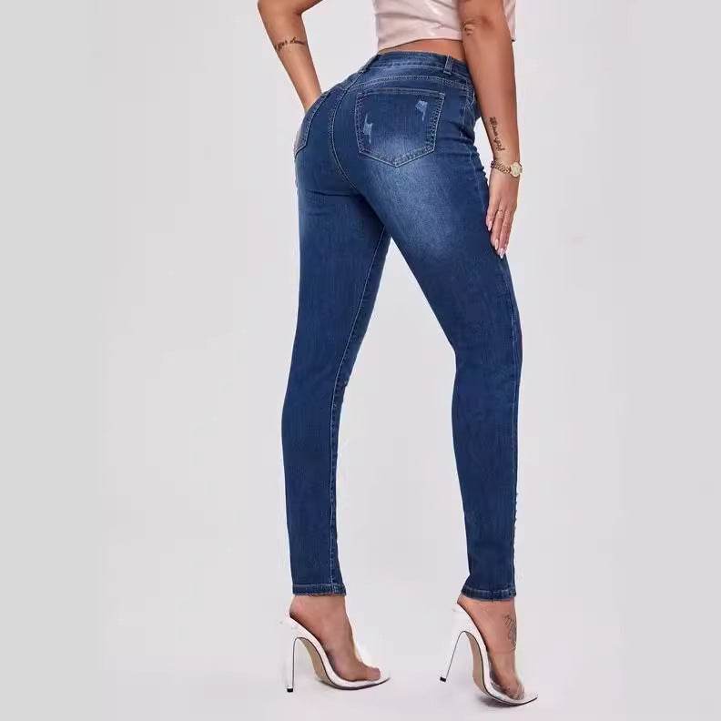 Slim Fit Patchwork High Waist Stretch Jeans - MYLUXURY LANE ENTERPRISE