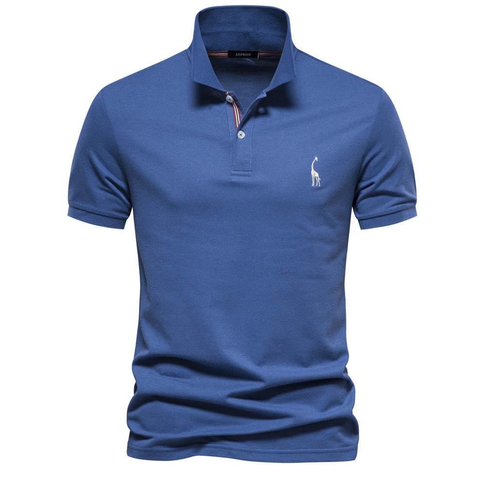 Deer Embroidered Men's T-shirt Solid Color Polo Collar Basic Style Short-sleeved Shirt Men - MYLUXURY LANE ENTERPRISE