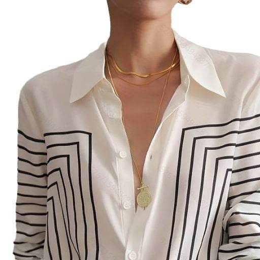 Autumn Striped Shirt Women's Long Sleeve Loose Silk Top - MYLUXURY LANE ENTERPRISE