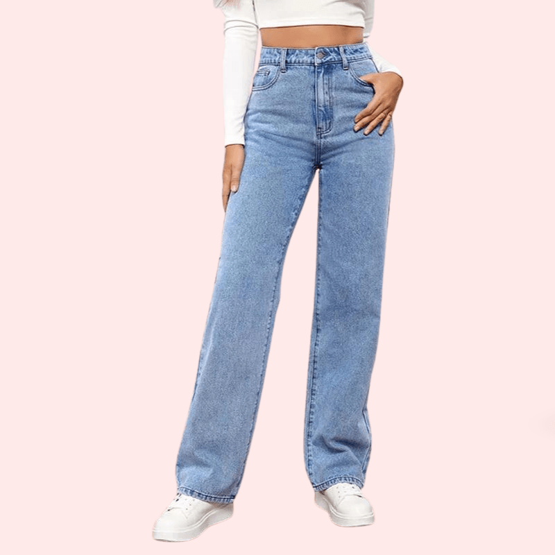 Women's Fashionable Washed High Waist Straight Jeans - MYLUXURY LANE ENTERPRISE