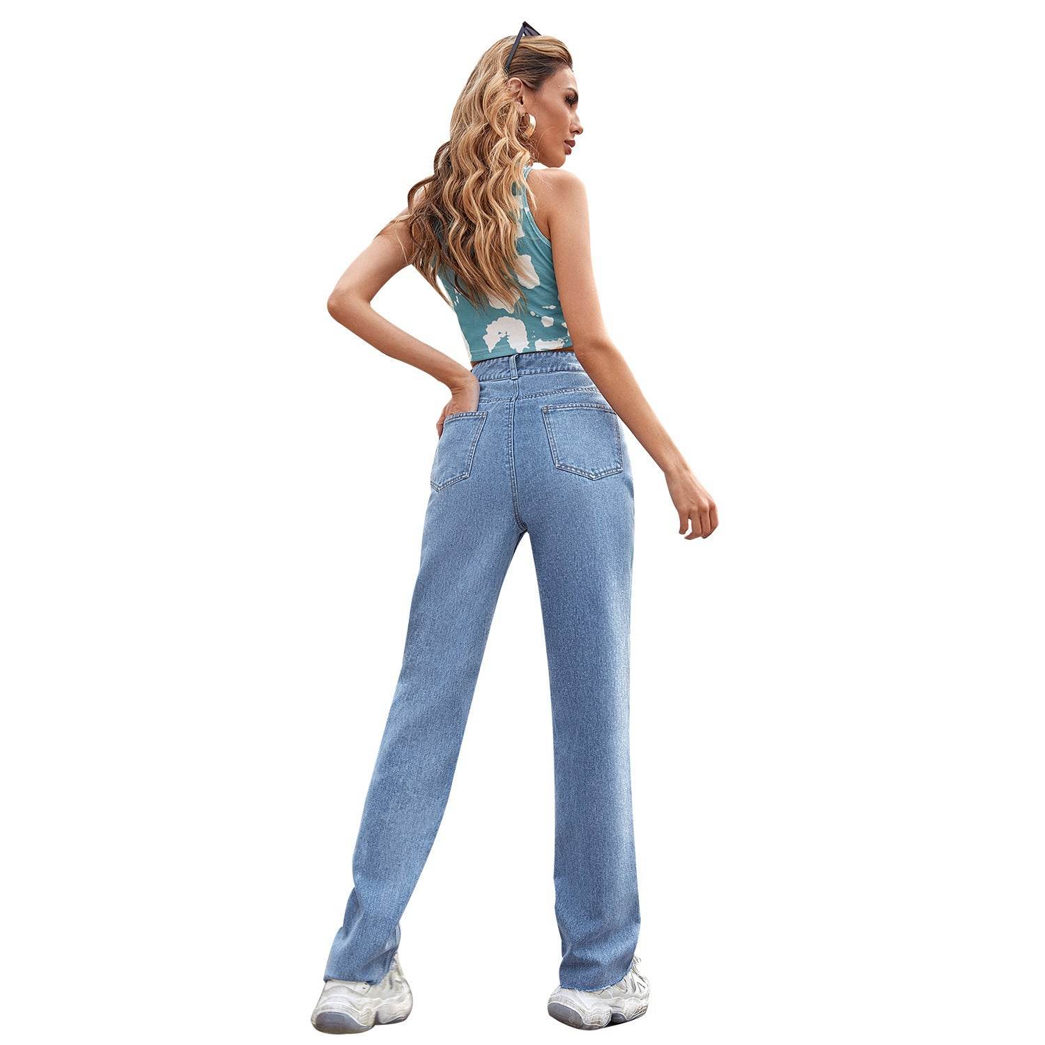 Women's Straight Loose High Waist Denim Trousers - MYLUXURY LANE ENTERPRISE