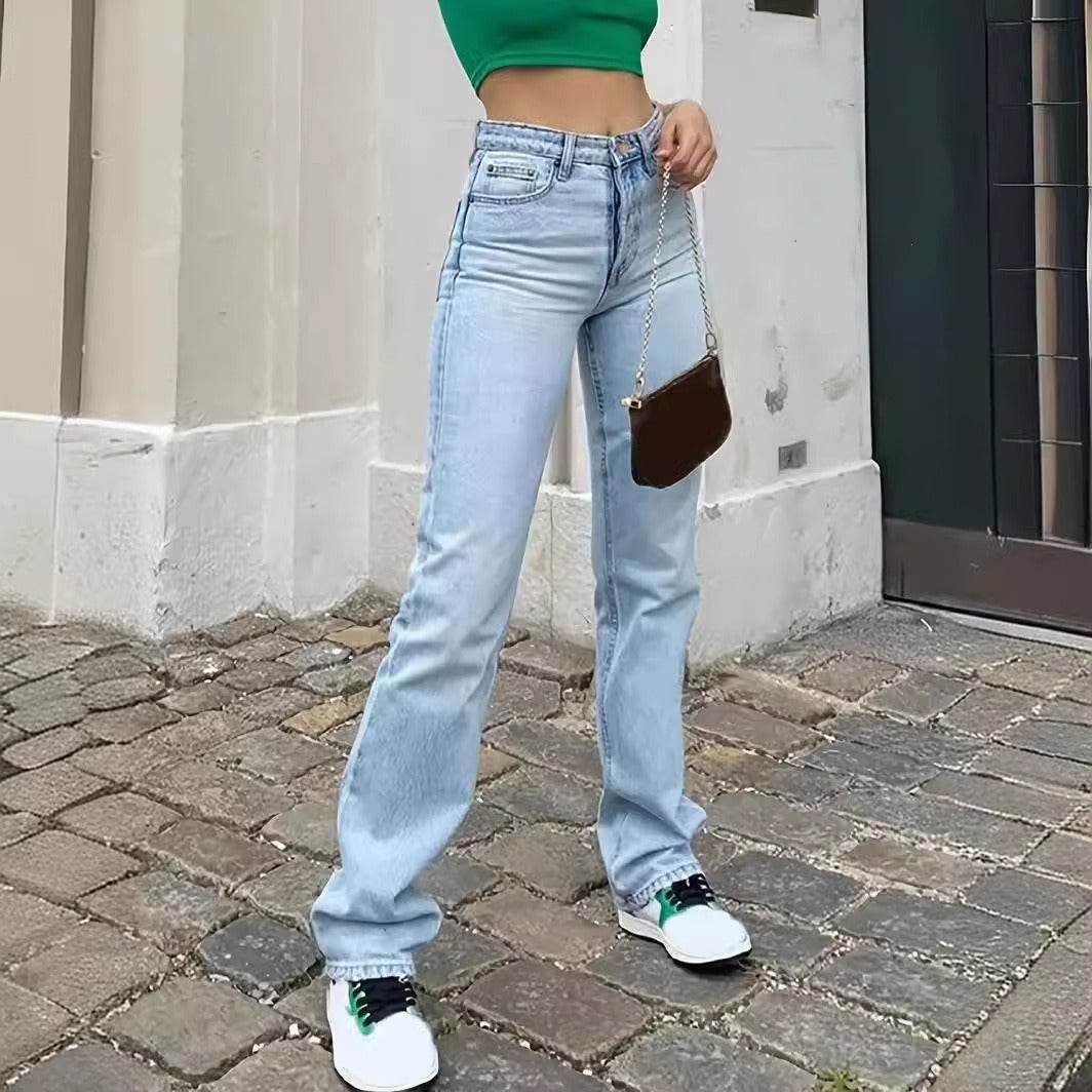 Women's Europe And America Cross Border Light Blue Slim Fit High Waist Stretch Jeans - MYLUXURY LANE ENTERPRISE