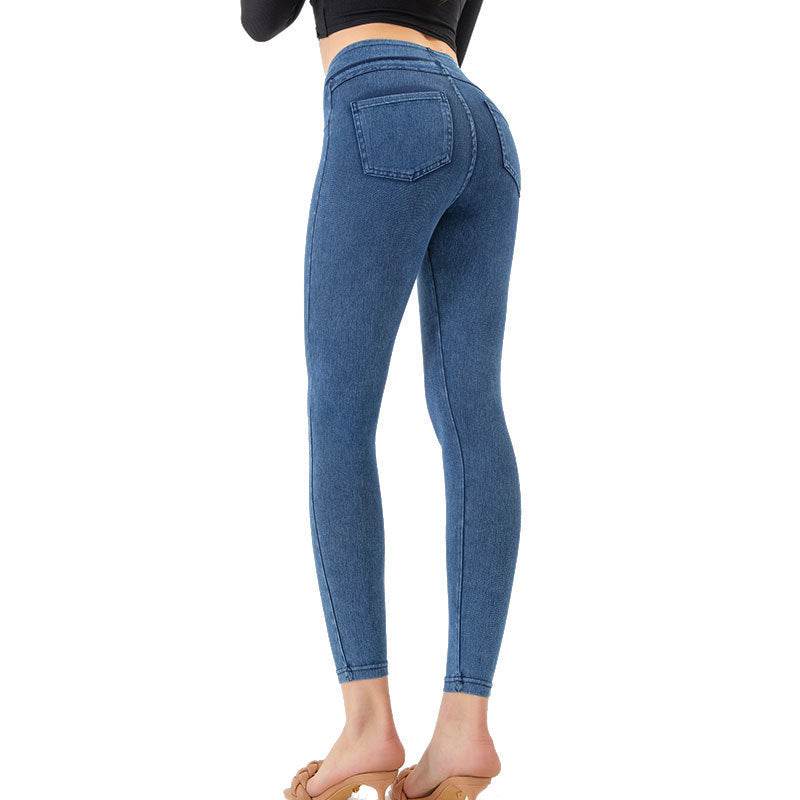 Denim Yoga Pants Women's High Waist Slimming Pocket Sports Tight Casual Pants - MYLUXURY LANE ENTERPRISE