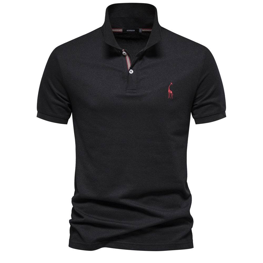 Deer Embroidered Men's T-shirt Solid Color Polo Collar Basic Style Short-sleeved Shirt Men - MYLUXURY LANE ENTERPRISE