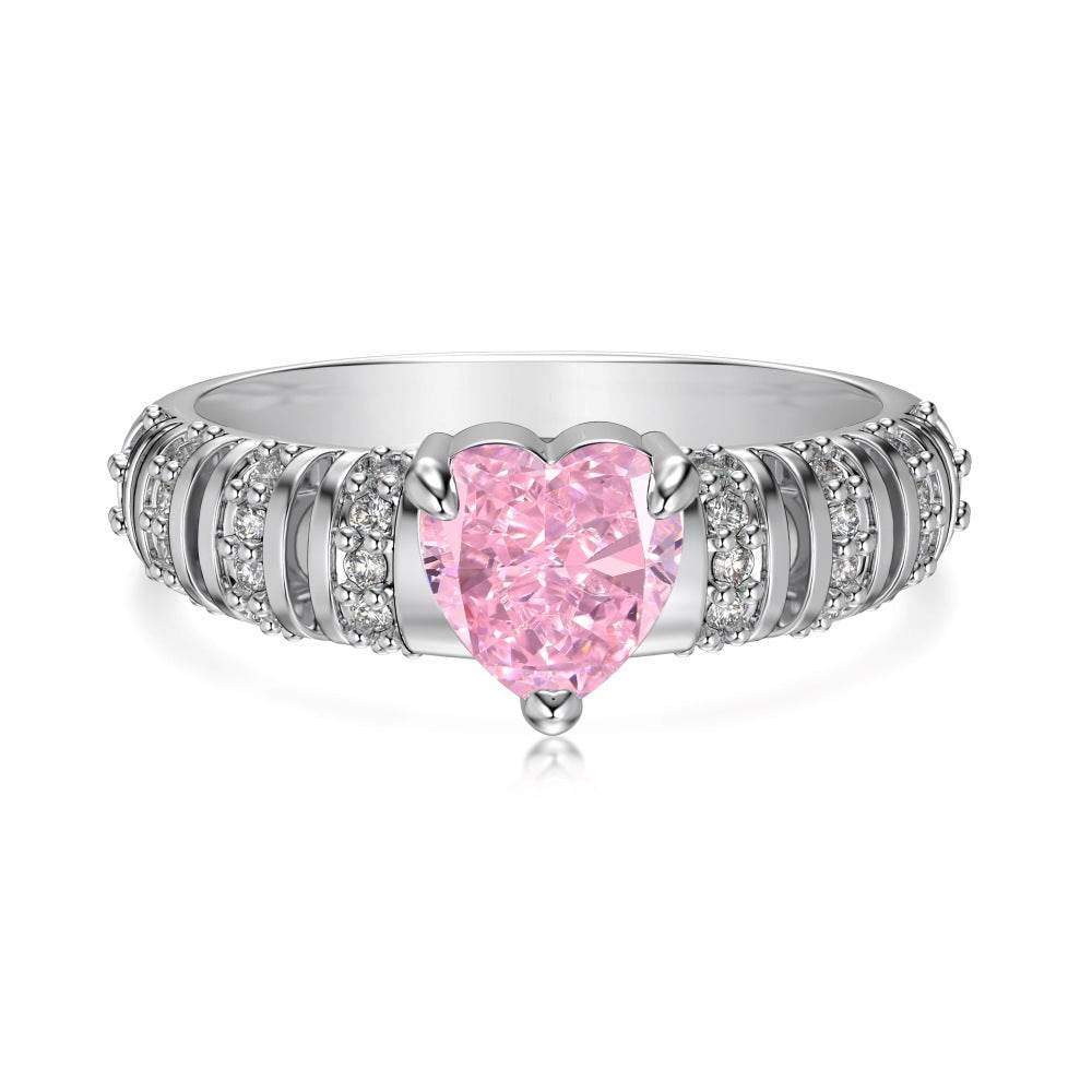 Silver S925 Heart-shaped 8A Ice Flower Cut White And Round Zirconium Inlaid Hollow Design Ring - MYLUXURY LANE ENTERPRISE