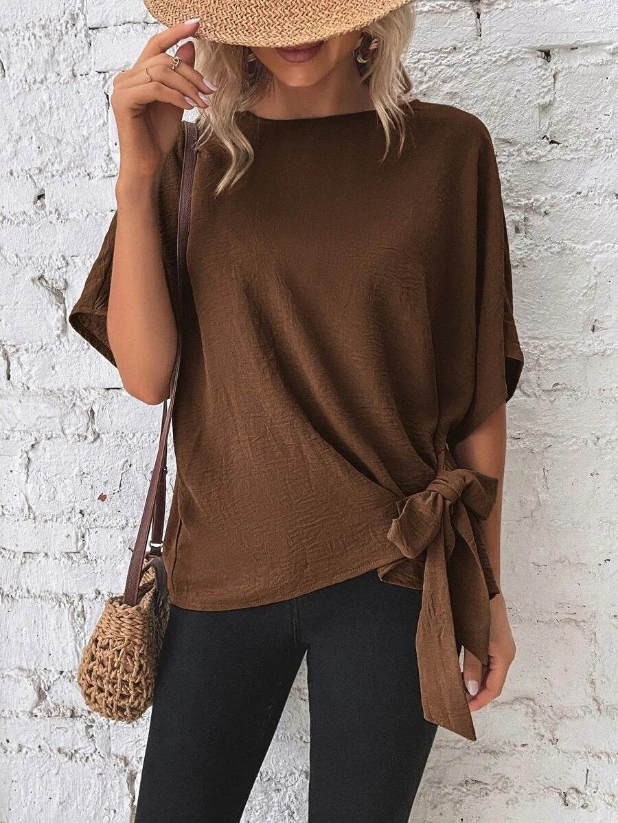 Women's Solid Color Batwing Sleeve Loose Top - MYLUXURY LANE ENTERPRISE