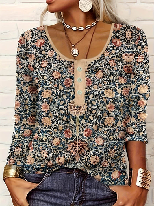 Women's V-neck Ethnic Print Plus Size T-shirt - MYLUXURY LANE ENTERPRISE