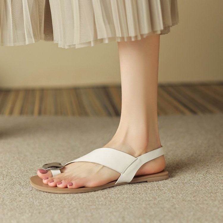 Fashion Casual All-match Buckle French Sandals Toe Covering Flat Women - MYLUXURY LANE ENTERPRISE