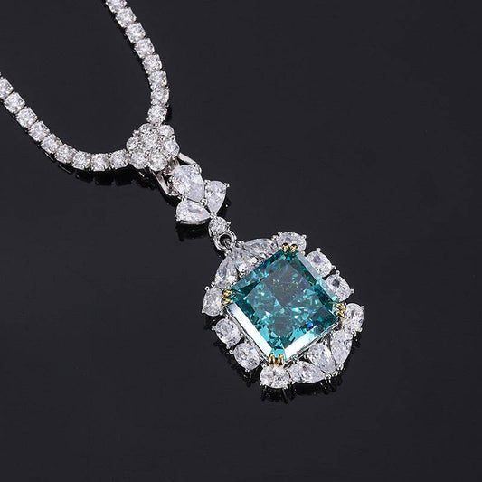 Whole Body Silver Simulation Color Treasure High Carbon Diamond Radiant Cut Square Pendant - MYLUXURY LANE ENTERPRISE