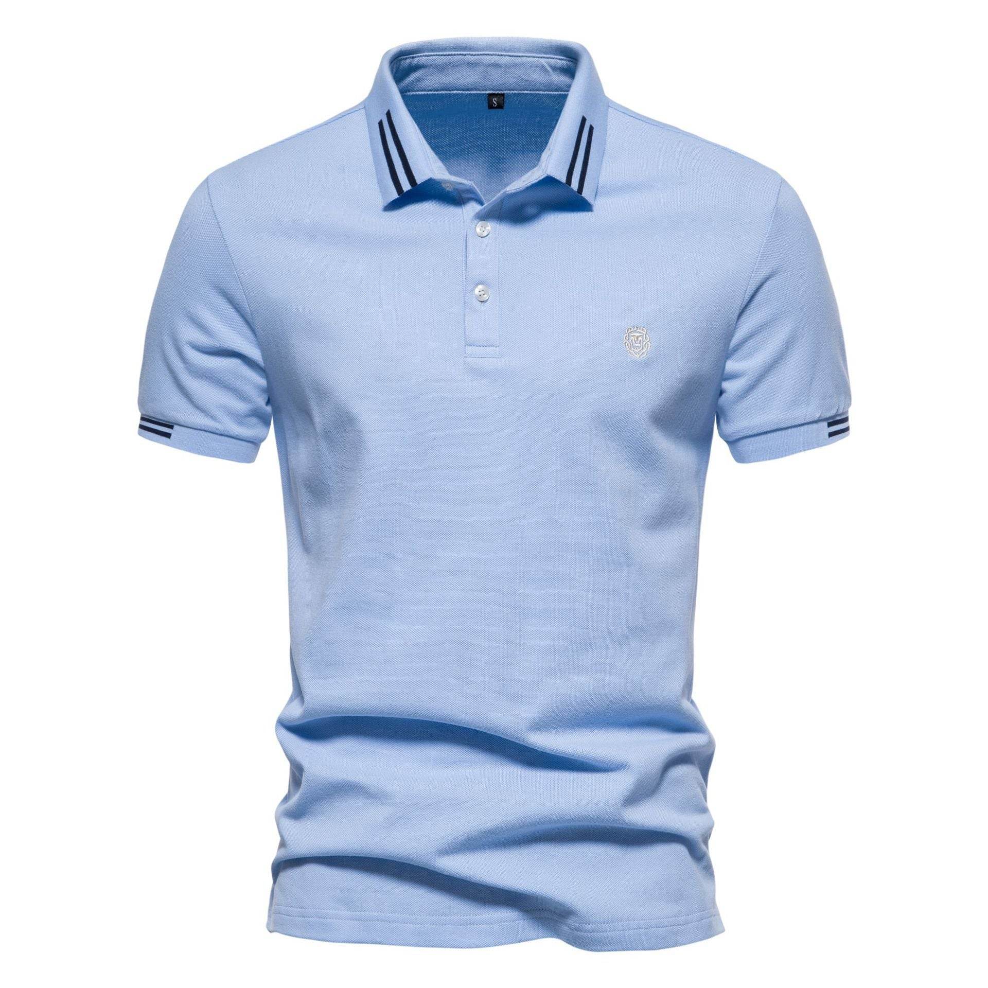 Men's Fashion Casual Polo Collar Striped Design Short Sleeve Top - MYLUXURY LANE ENTERPRISE