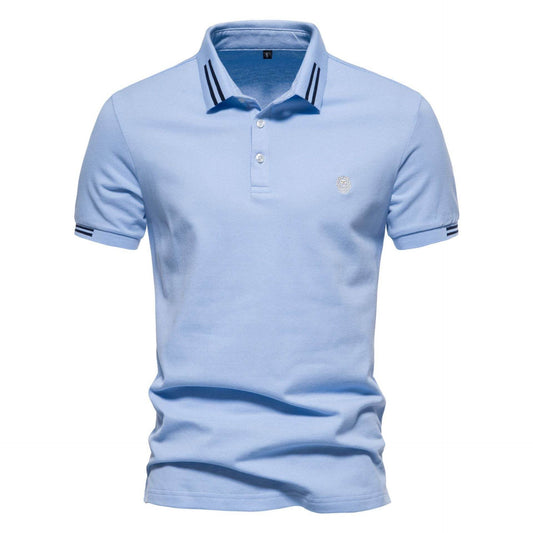 Men's Fashion Casual Polo Collar Striped Design Short Sleeve Top - MYLUXURY LANE ENTERPRISE