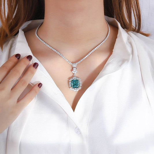 Whole Body Silver Simulation Color Treasure High Carbon Diamond Radiant Cut Square Pendant - MYLUXURY LANE ENTERPRISE