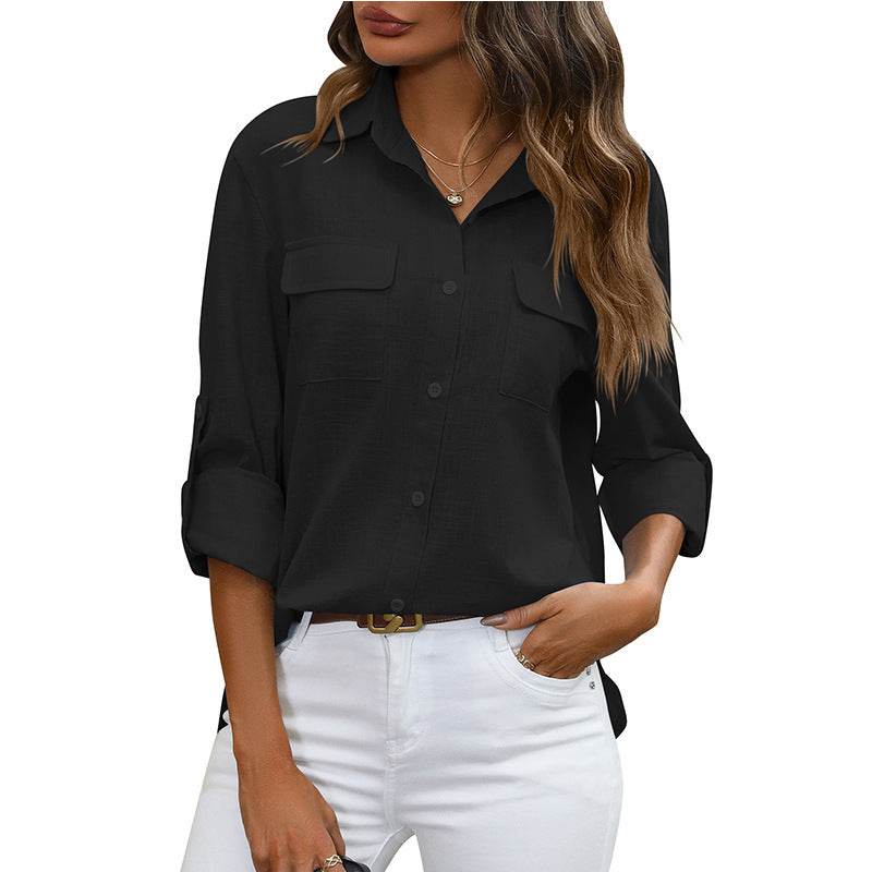 European And American Style Women Button Loose Shirt Solid Color Casual - MYLUXURY LANE ENTERPRISE