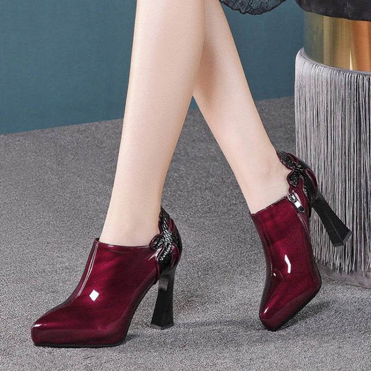 Patent Leather Color Matching Wine Red Spring And Autumn Shoes - MYLUXURY LANE ENTERPRISE