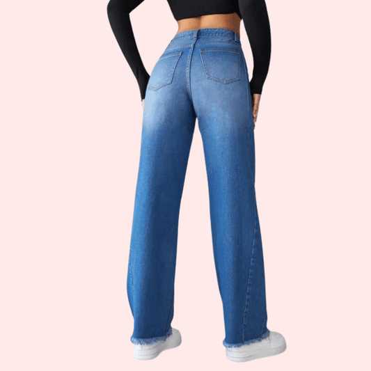 Wide-Leg Casual High-Waist Non-Elastic Jeans for Women - MYLUXURY LANE ENTERPRISE