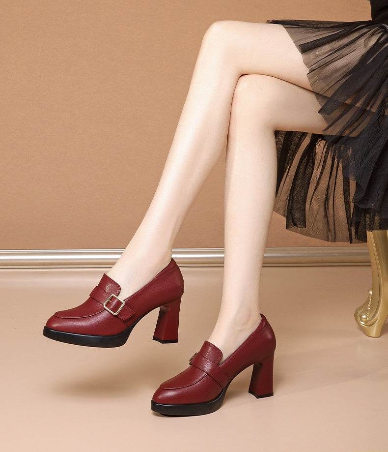 Comfortable European And American Low-cut Fashion Square Buckle British Style High Heels - MYLUXURY LANE ENTERPRISE