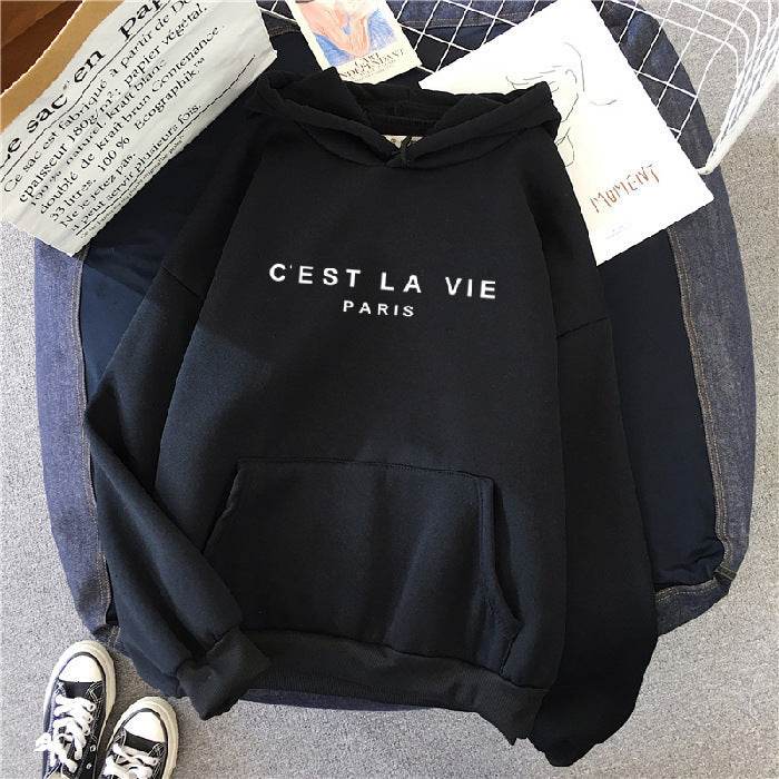 Loose Hooded Sweater Student Hoodie With Letter Print Sports Tops - MYLUXURY LANE ENTERPRISE