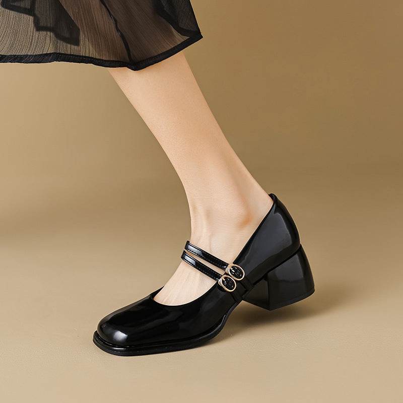 French Style Mary Jane Women's Chunky Heel Leather Retro Shoes - MYLUXURY LANE ENTERPRISE