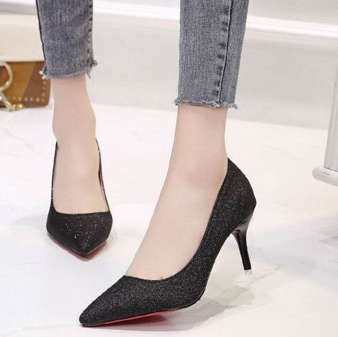 Silver Heels For Women And Black Sexy Everything French Mesh Red Sequins - MYLUXURY LANE ENTERPRISE