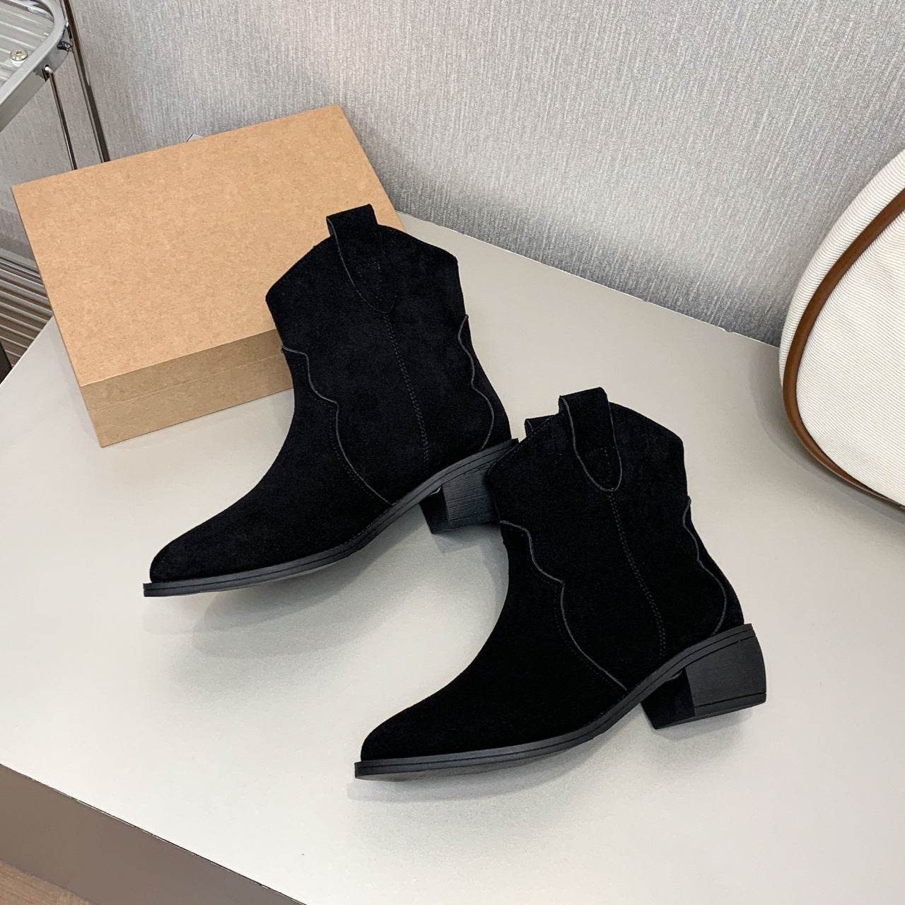 Cowboy Boot Short Plush Autumn Pointed-toe Short Boots - MYLUXURY LANE ENTERPRISE