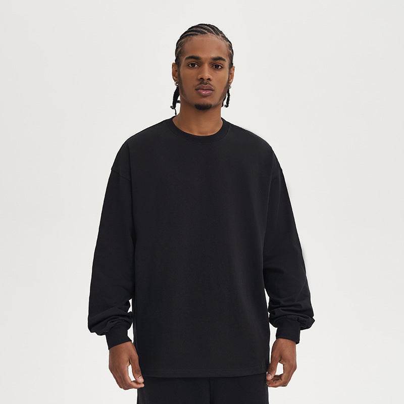 280g Solid Color Heavy Cotton Loose Basic Style Bottoming Long Sleeve T-shirt - MYLUXURY LANE ENTERPRISE
