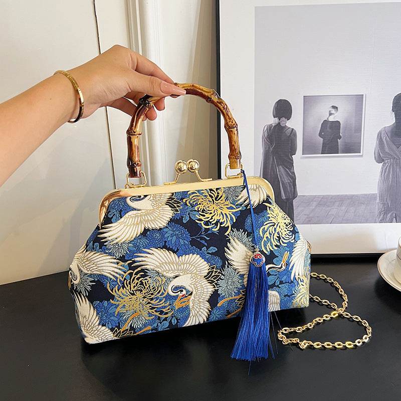 New Chinese Style Retro National Style Embroidered Clutch Bag Red-crowned Crane Handbag - MYLUXURY LANE ENTERPRISE