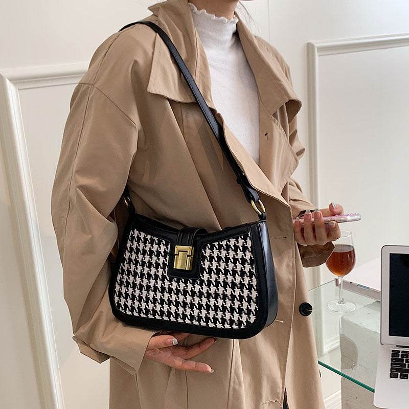 Houndstooth Lock Check Women's Bag Shoulder Bag - MYLUXURY LANE ENTERPRISE