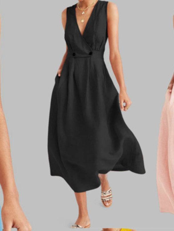 Plus Size Sleeveless Long Cotton And Linen Dress - MYLUXURY LANE ENTERPRISE