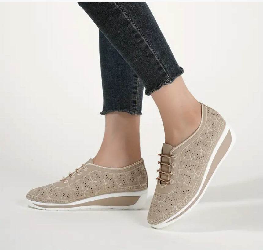 Female Wedge Hollow-out Lace-up Casual Shoes - MYLUXURY LANE ENTERPRISE