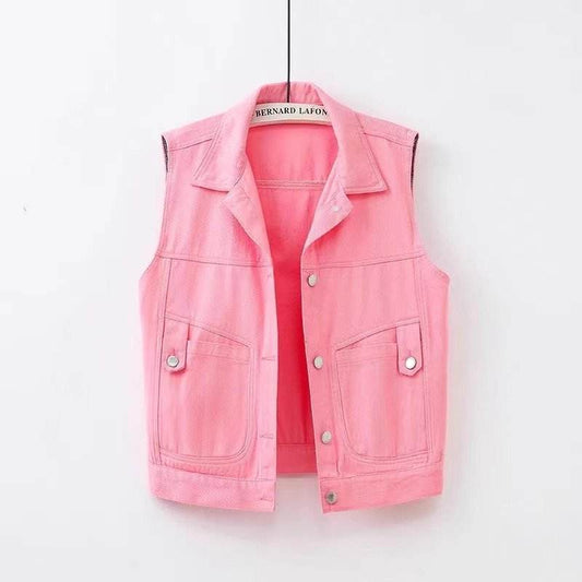 Women's Color Denim Waistcoat Vest Short - MYLUXURY LANE ENTERPRISE