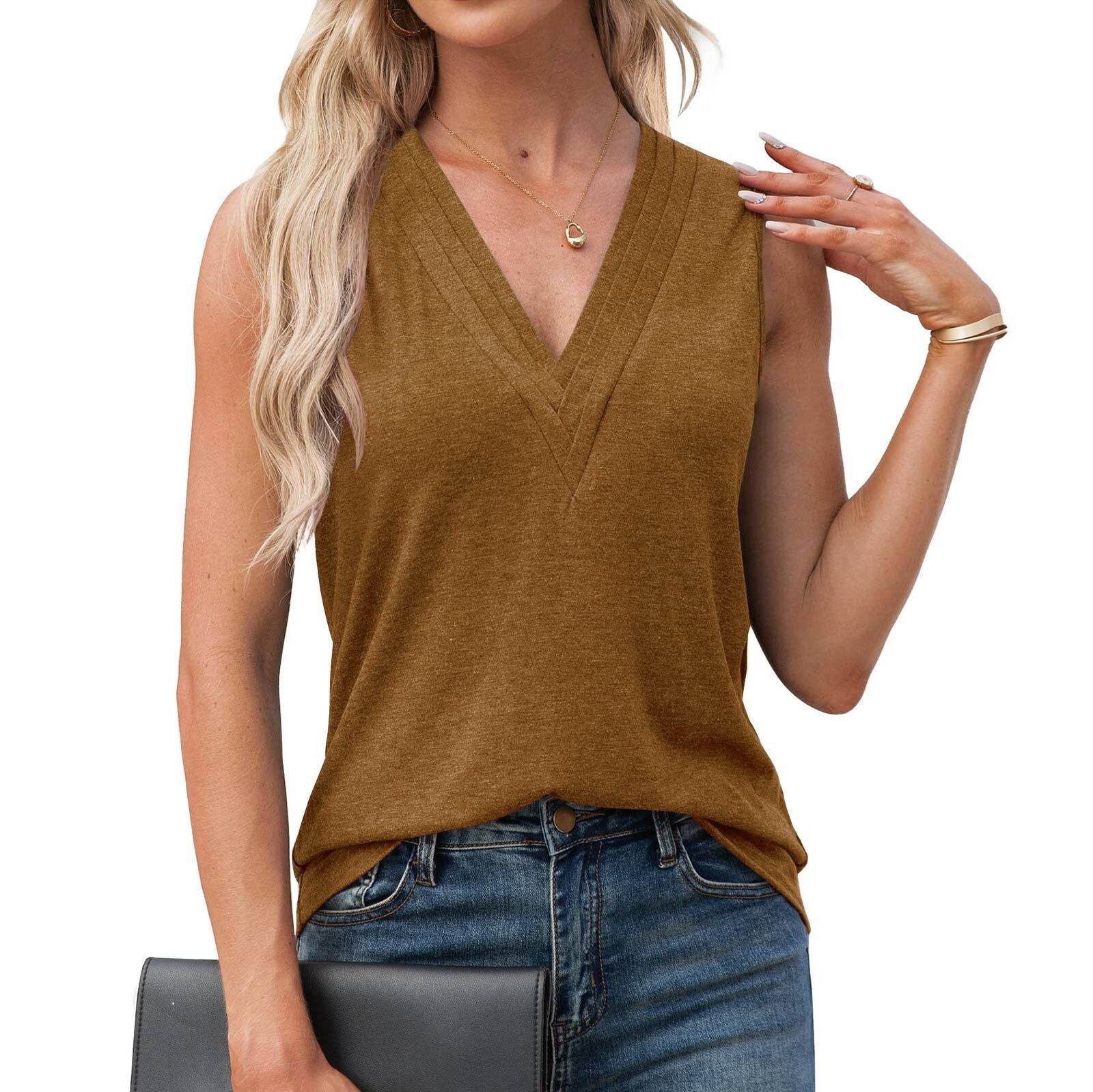 Solid Color Multi-layer Special V-neck Vest T-shirt For Women - MYLUXURY LANE ENTERPRISE