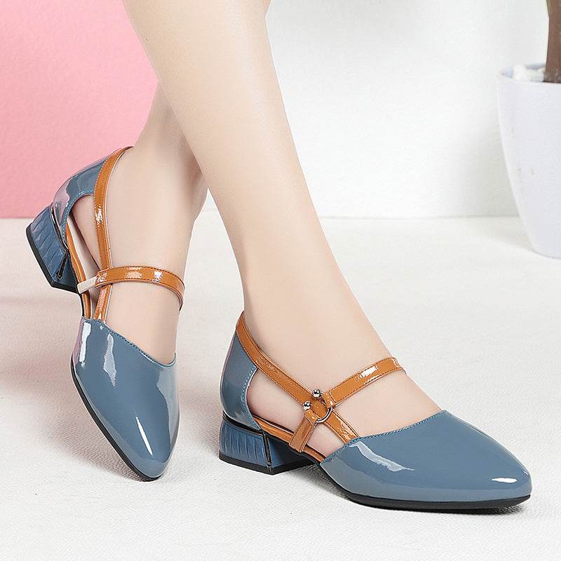 Bright Leather Soft Bottom Contrast Color Hollow Leather Shoes Women's Sandals - MYLUXURY LANE ENTERPRISE