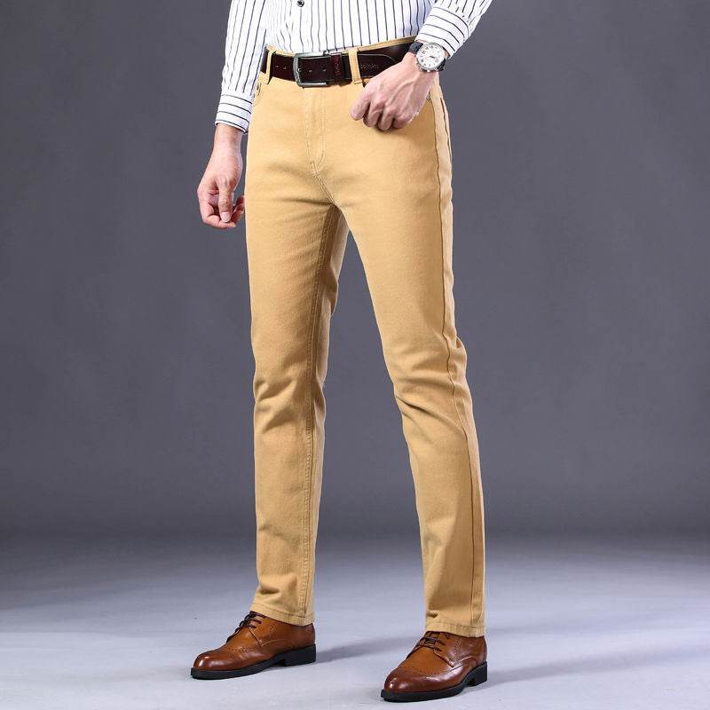 Summer White Men's Jeans Wine Red Slim-fit Straight Stretch Cotton Color Business Casual Long Pants Trend - MYLUXURY LANE ENTERPRISE