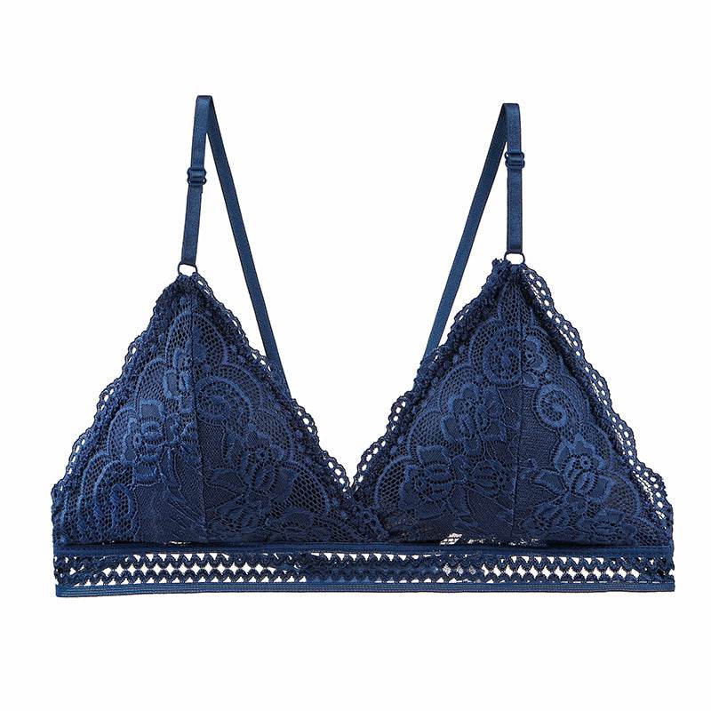 Wireless Lace Triangle Cup Push Up Bra for Women - Removable Padded, Medium Support, Preppy Style, Solid Color, Knit Fabric, Hand Washable - MYLUXURY LANE ENTERPRISE