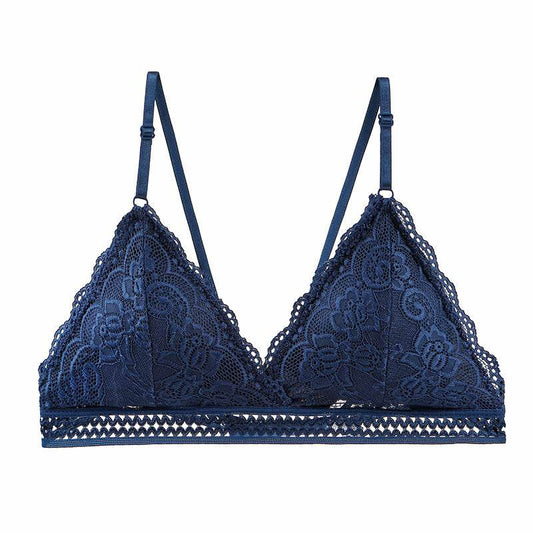 Wireless Lace Triangle Cup Push Up Bra for Women - Removable Padded, Medium Support, Preppy Style, Solid Color, Knit Fabric, Hand Washable - MYLUXURY LANE ENTERPRISE